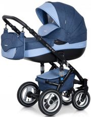 Детская коляска 2 в 1 Riko Brano 02 Denim Blue (синяя ткань – голубая кожа)